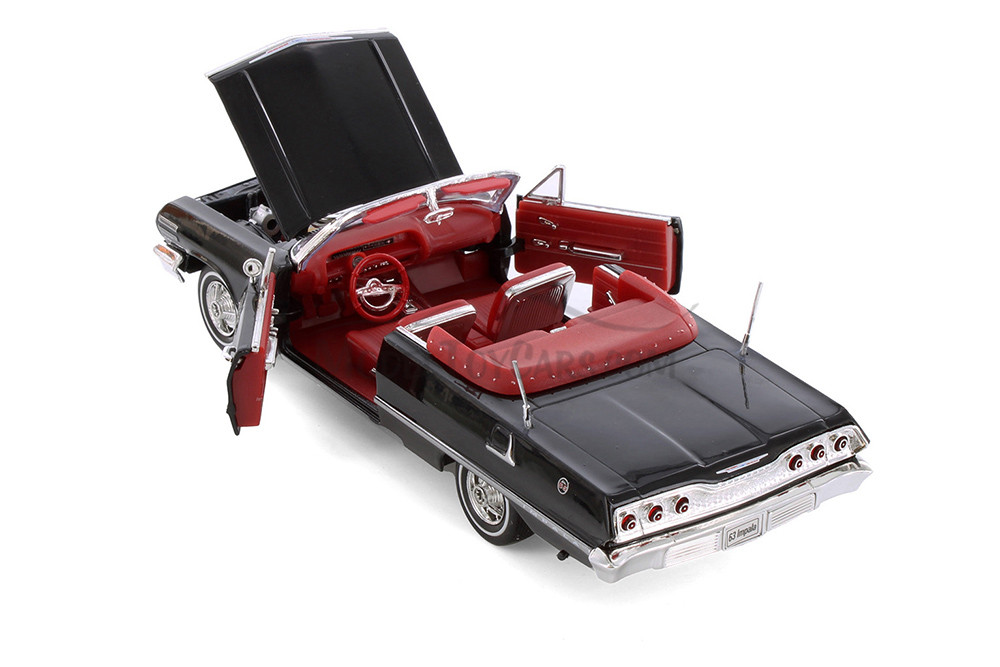 ミニカー CHEVY IMPARA 1963 Chevy Impala Convertible, Black - Welly 22434 - 1/24 scale