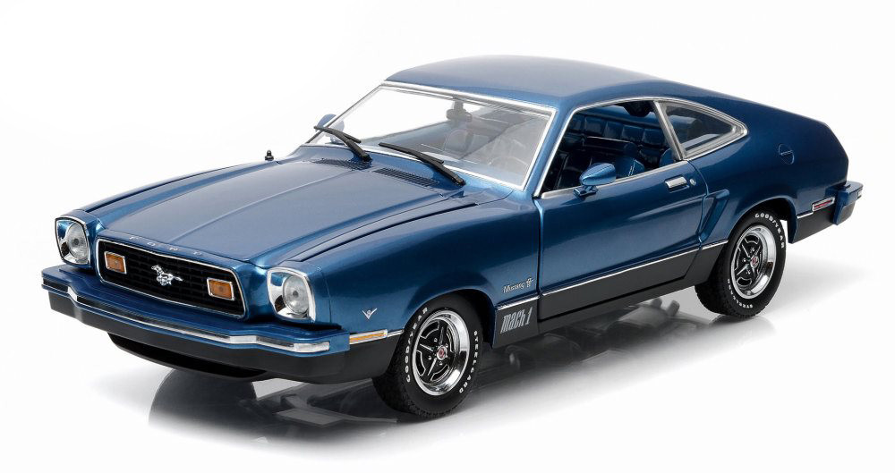 1976 Ford Mustang II Mach 1, Blue w/ Black - Greenlight