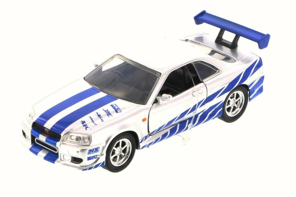 Brian's Nissan Skyline GT-R, Silver with Blue Stripes -  97184 - 1/32 Scale Diecast Model Toy Car