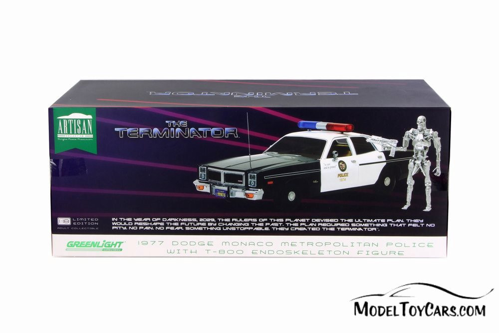 1977 Dodge Monaco Metro Police with T-800 Endoskeleton - 19042 - 1/18 Scale  Diecast Model Toy Car