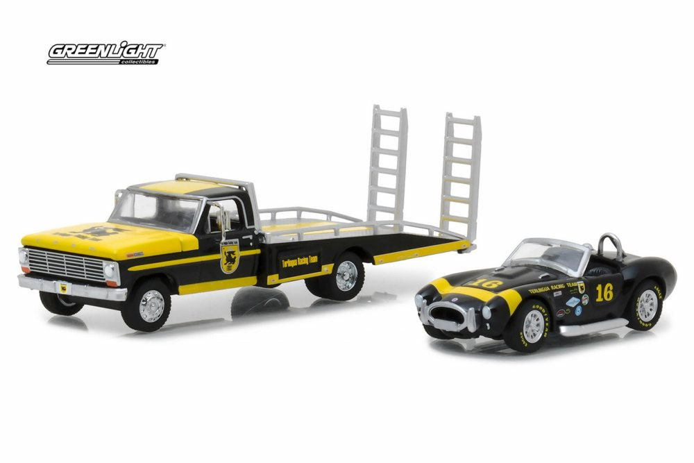 1969 Ford F-350 Ramp Truck w/ Shelby Cobra #6, Terlingua Racing - Greenlight 33110/48 - 1/64 Scale Diecast Model Toy Car