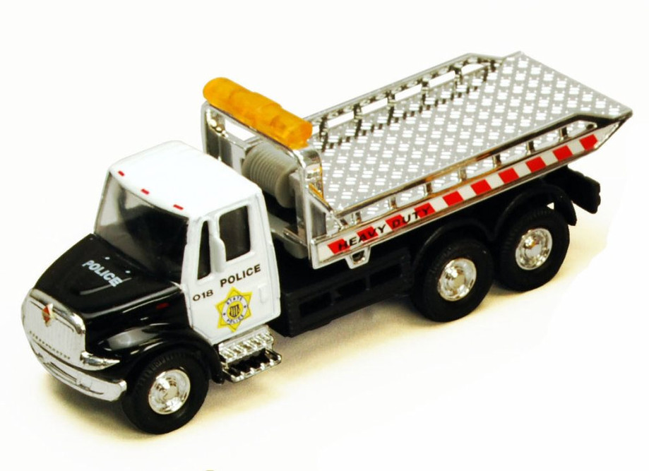 International Police Rollback Tow Truck, Black & White - Showcasts 2106BKG - 5.25 Inch Scale Diecast Model Replica (1 car, no box)