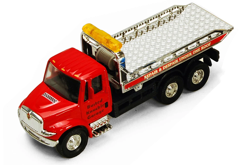 International Busted Knuckle Garage Rollback Tow Truck, Red - Showcasts 2106BKG - 5.25 Inch Scale Diecast Model Replica (1 car, no box)