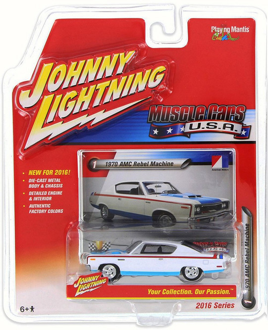 1970 Rebel Machine, White w/ Red & Blue - Johnny Lightning JLMC001A - 1/64 Scale Diecast Car