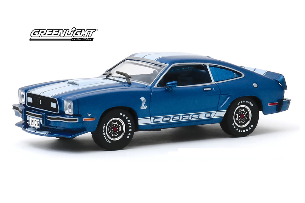 1976 Ford Mustang II Cobra II Hardtop, Blue - Greenlight 86336 - 1/43 scale  Diecast Model Toy Car