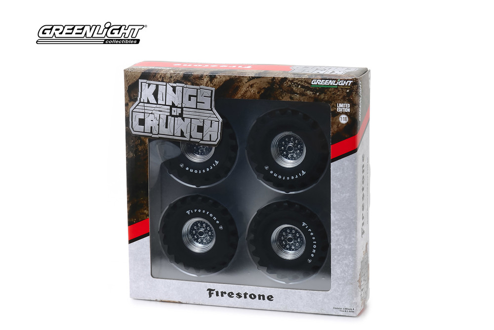 Monster Truck Firestone Wheel & Tire Set, Black - Greenlight 13546 - 1/18 scale Diecast Accessory