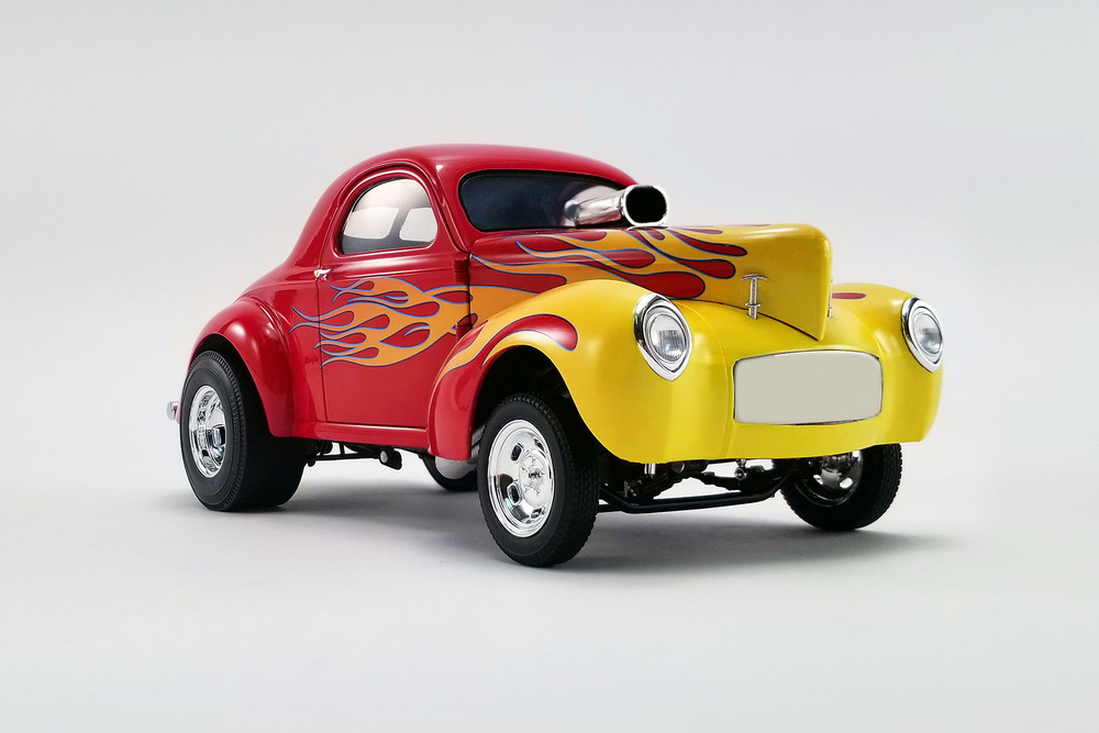 Willys 1941 Gasser with Flames, Red - Acme A1800916 - 1/18 scale