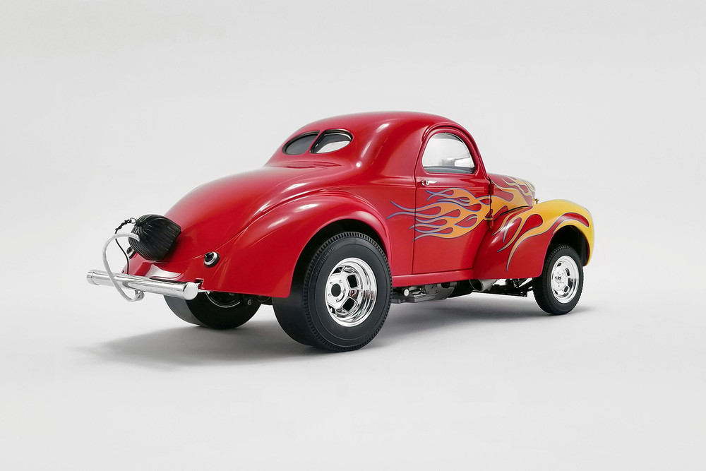 Willys 1941 Gasser with Flames, Red - Acme A1800916 - 1/18 scale Diecast  Model Toy Car