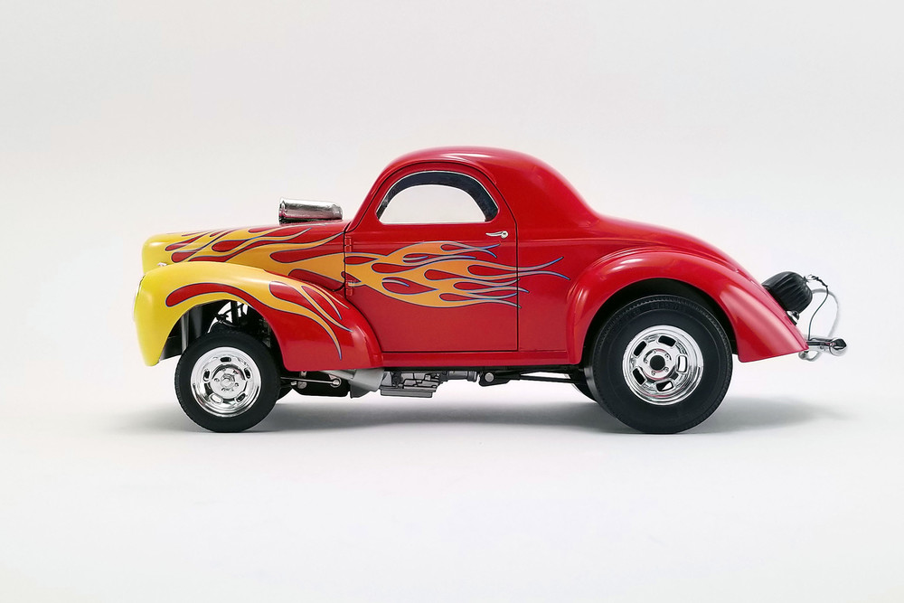 Willys 1941 Gasser with Flames, Red - Acme A1800916 - 1/18 scale Diecast Model Toy Car