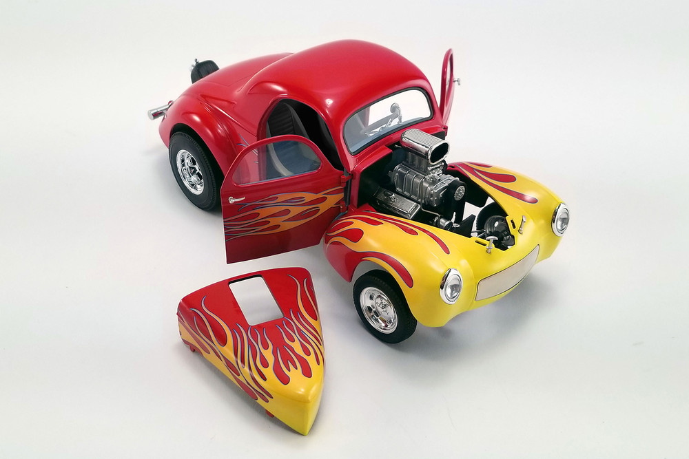 Willys 1941 Gasser with Flames, Red - Acme A1800916 - 1/18 scale Diecast  Model Toy Car