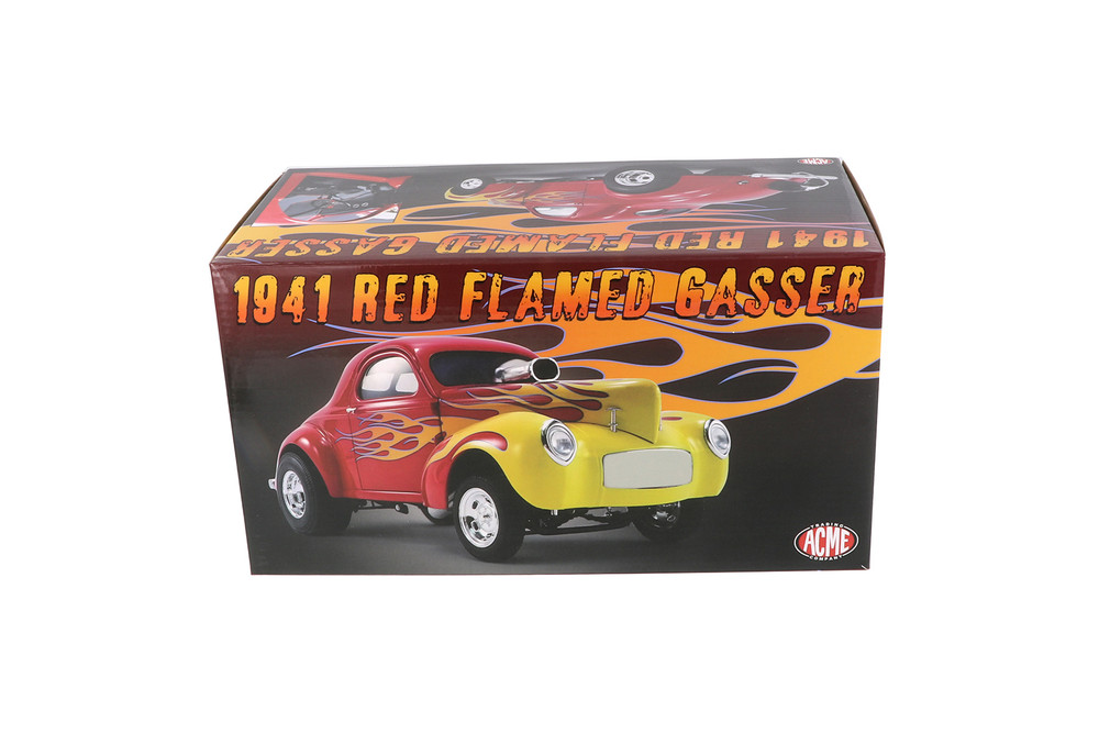 Willys 1941 Gasser with Flames, Red - Acme A1800916 - 1/18 scale Diecast  Model Toy Car