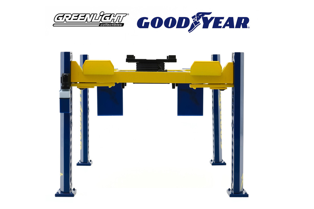 Adjustable Four-Post Lift, Goodyear Tires - Greenlight 13581 - 1/18 scale Diecast Accessory
