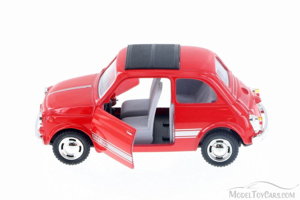 Fiat 500 w/ Sunrroof, Red - Kinsmart 5004D - 1/24 Scale Diecast Model Toy Car