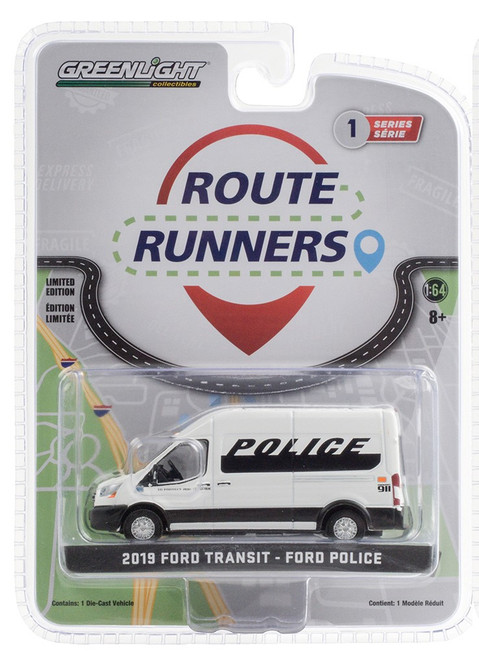 2019 Ford Transit Van Police, White and Black - Greenlight 53010D/48 - 1/64 scale Diecast Car