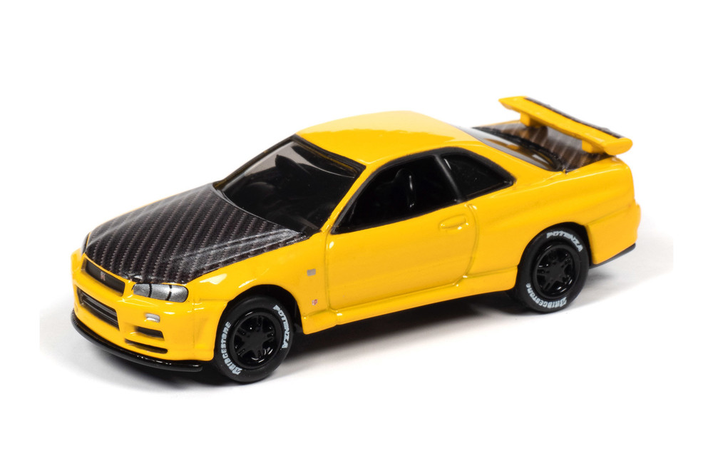 2000 Nissan Skyline, Lightning Yellow - Johnny Lightning JLSF016/48A - 1/64 scale Diecast Model Toy Car