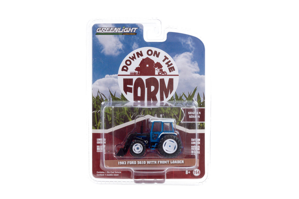1982 Ford 5610 Tractor with Front Loader, Blue and Black - Greenlight 48040/48 - 1/64 scale Diecast Model Toy Car