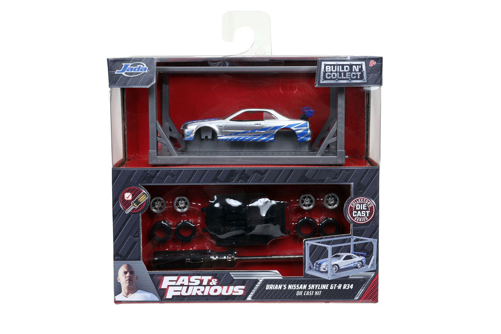 Brian's 2002 Nissan GT-R R34 Build N' Collect Die-cast Model Kit, Fast &Furious - Jada Toys 31288 - 1/55 scale Diecast Model Toy Car