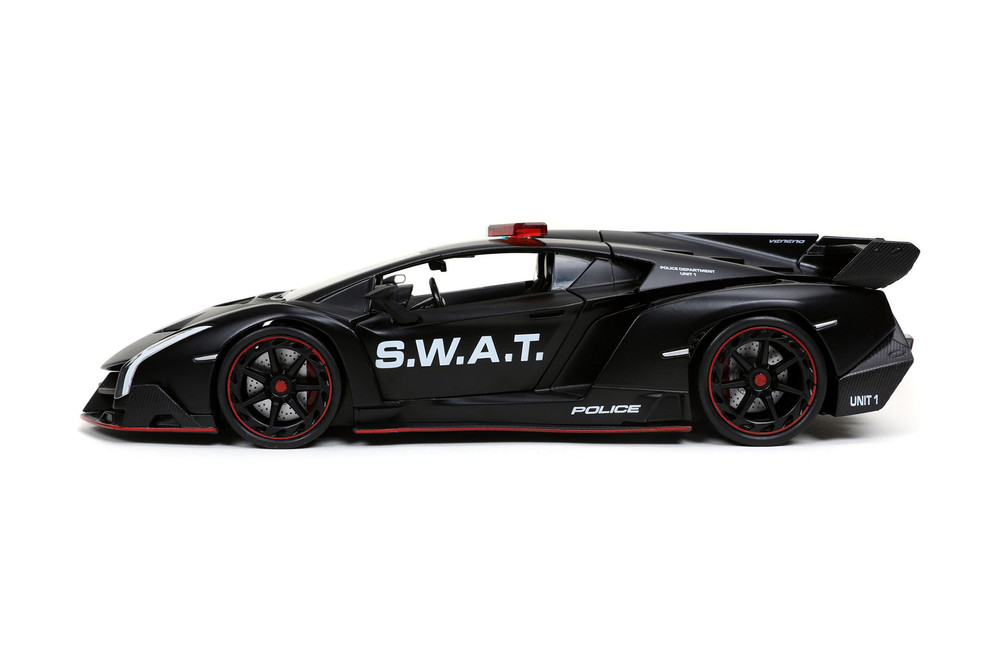 Lamborghini Veneno S.W.A.T. Police, Matte Black - Jada Toys 32261/4 - 1/24 scale Diecast Model Toy Car