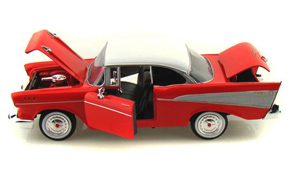 1957 Chevrolet Belair, Red - Motormax 73228 - 1/24 Scale Diecast Model Toy  Car