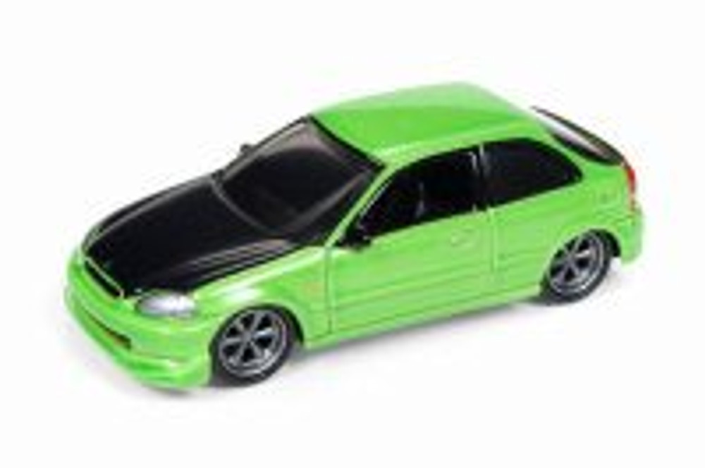 1996 Honda Civic Hatchback, Metallic Green Yellow - Round 2 JLSF009/48B -  1/64 scale Diecast Model Toy Car