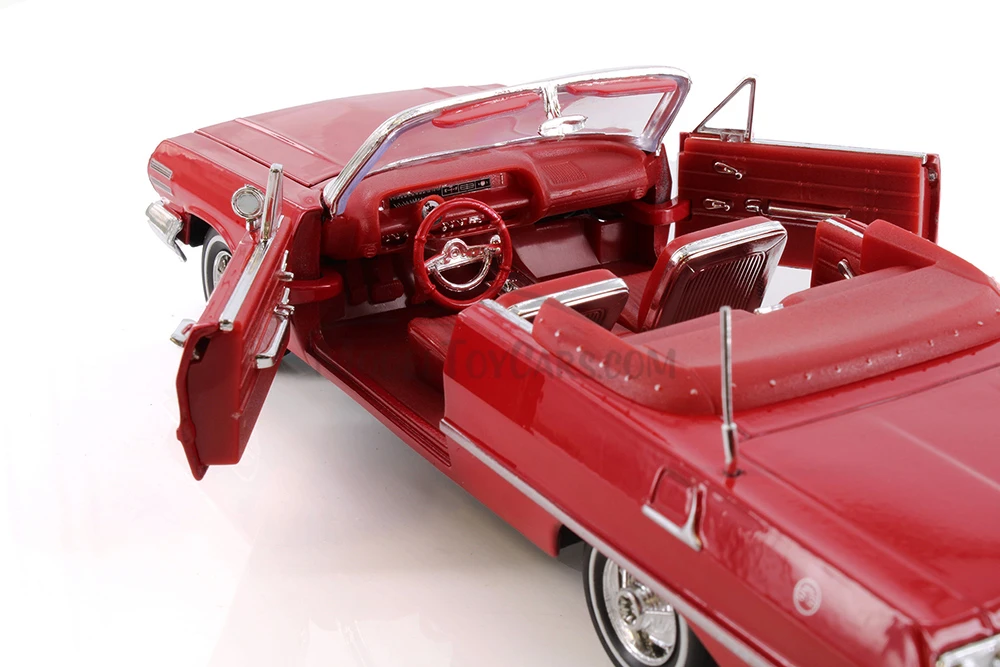 1963 Chevy Impala Convertible, Red - Welly 22434 - 1/24 scale Diecast Model Toy Car