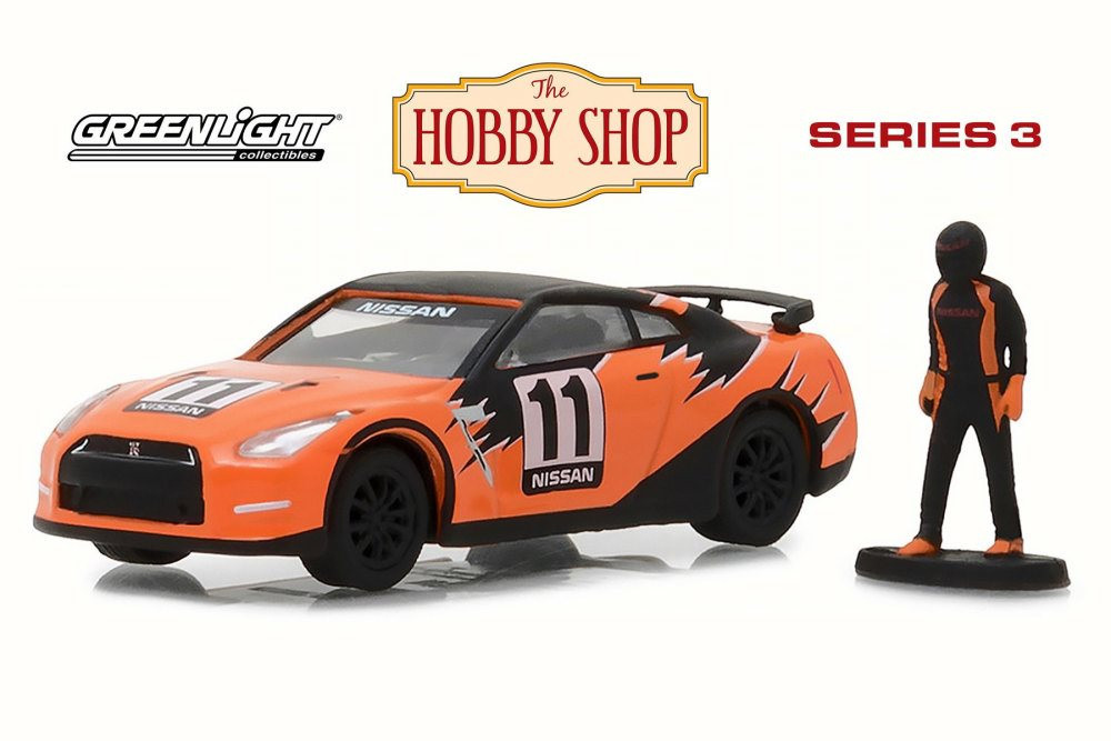 2011 Nissan GT-R Race Car w/Driver, Orange w/Black - Greenlight 97030E/48 - 1/64 Scale Diecast Car