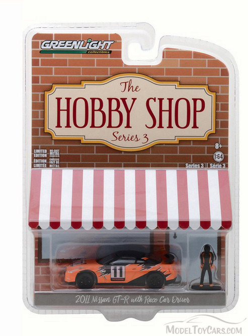 2011 Nissan GT-R Race Car w/Driver, Orange w/Black - Greenlight 97030E/48 - 1/64 Scale Diecast Car