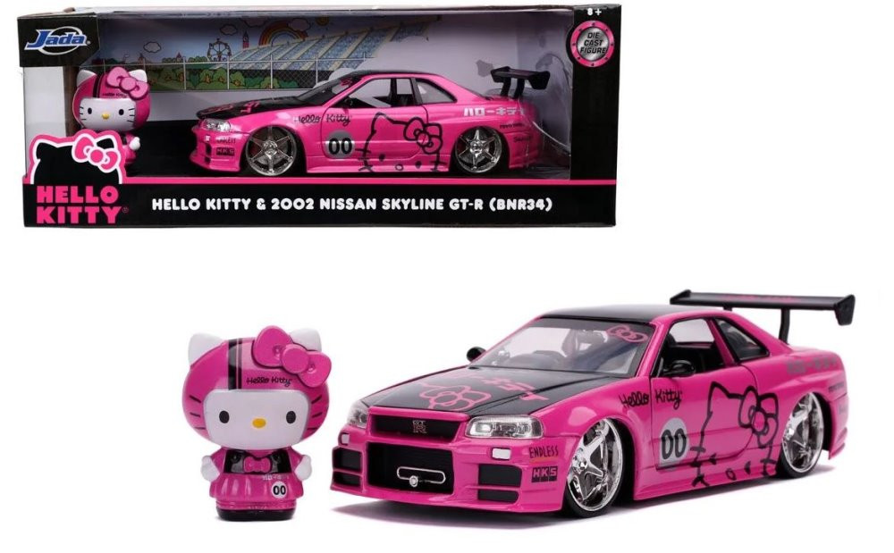 2002 Nissan 2002 Nissan Skyline GT-R with Hello Kitty, Hello Kitty - Jada Toys 31613 - 1/24 scale Diecast Model Toy Car