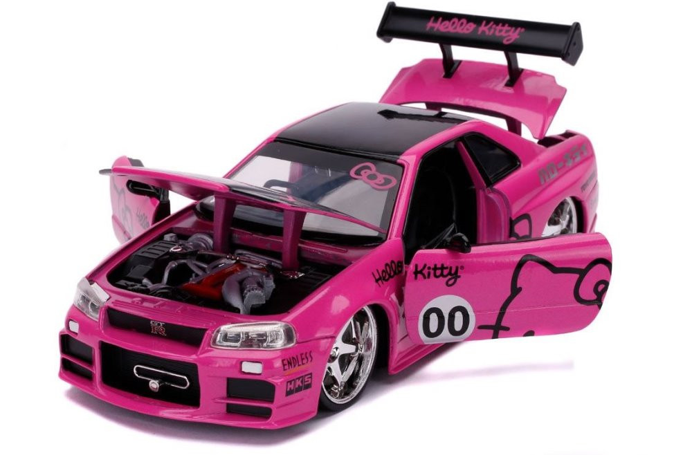 2002 Nissan 2002 Nissan Skyline GT-R with Hello Kitty, Hello Kitty - Jada Toys 31613 - 1/24 scale Diecast Model Toy Car