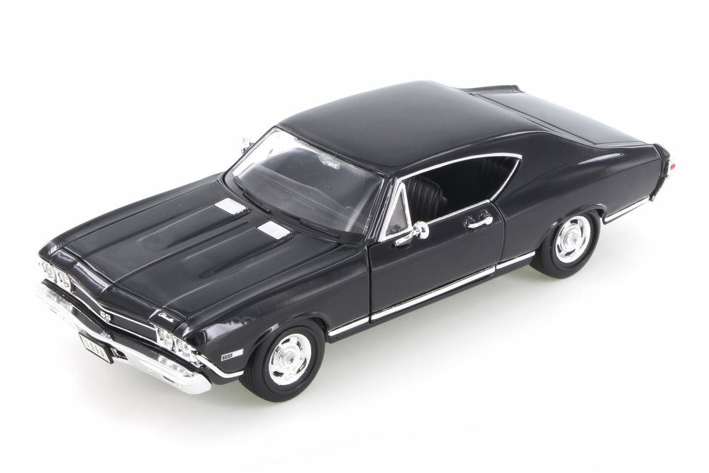 1968 Chevy Chevelle SS 396, Black w/ Black - Welly 29397WBK - 1/24 Scale Diecast Model Toy Car