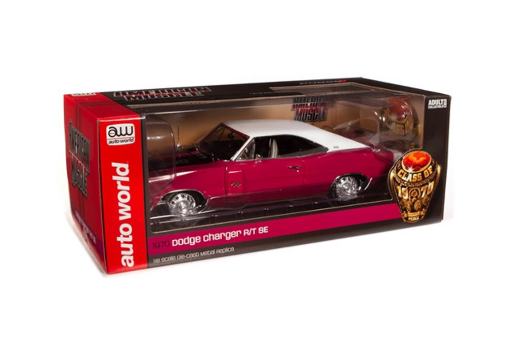 1970 Dodge Charger R/T SE 440 Class of '70 50th Anniversary, Panther Pink - Auto World AMM1215 - 1/18 scale Diecast Model Toy Car