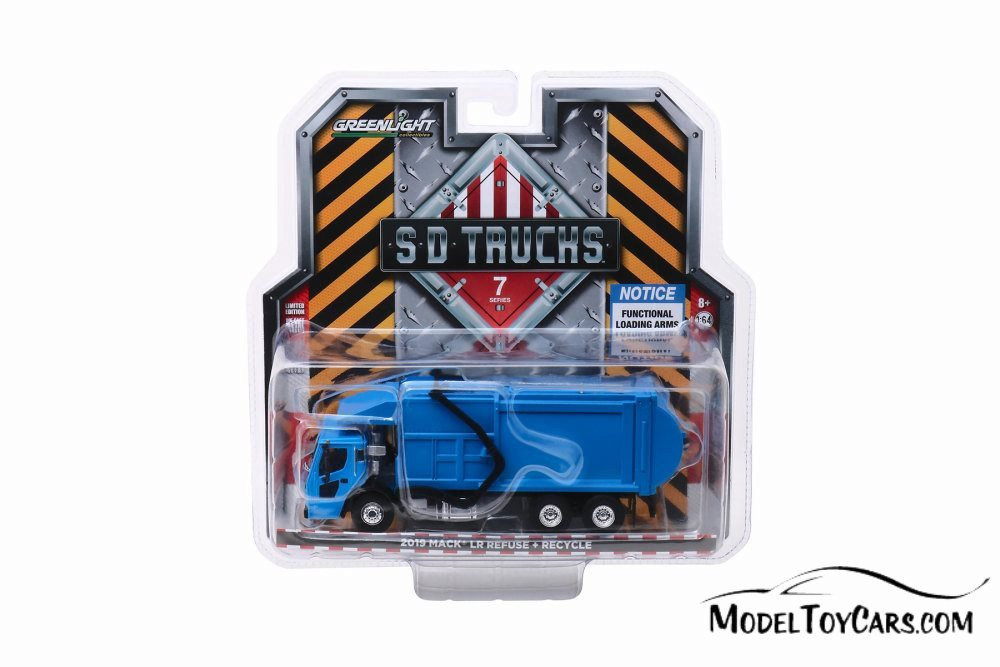 2019 Mack LR Front Load Refuse Truck, Blue - Greenlight 45070/48 - 1/64 scale Diecast Model Toy Car