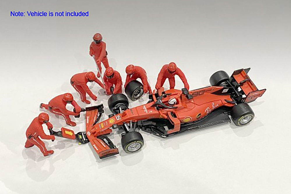 Formula One F1 Pit Crew Team, Red - American Diorama 76550 - 1/18 scale Figurines - Diorama Accessory