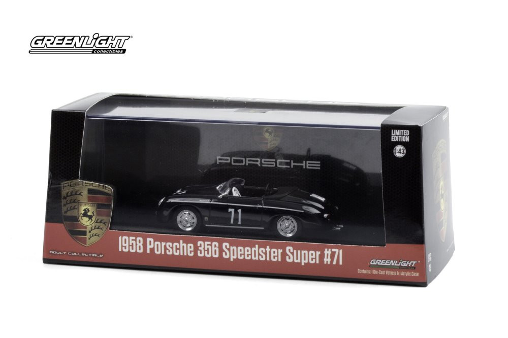 1958 Porsche 356 Speedster Super #71 Race Car, Black - Greenlight