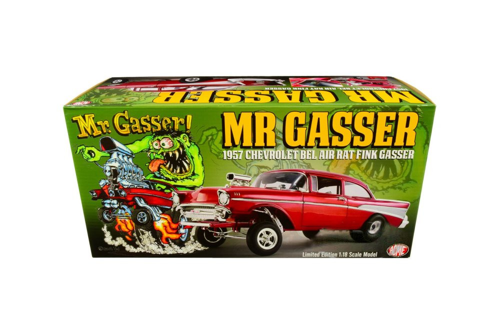 "Rat Fink Gasser" 1957 Chevy Bel Air Gasser, Red - Acme A1807008 - 1/18 scale Diecast Model Toy Car