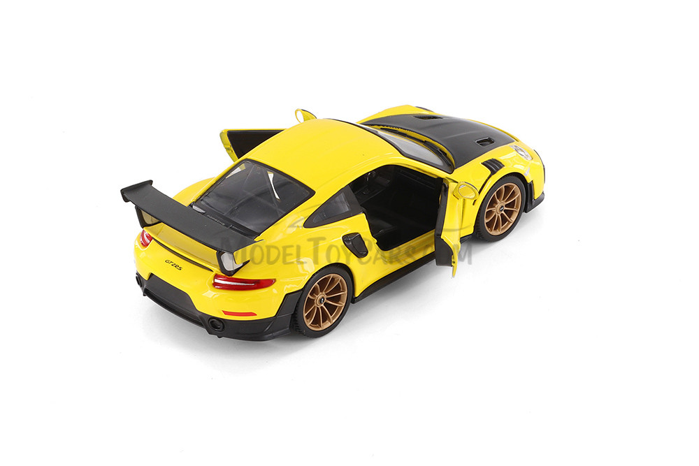 Porsche 911 GT2 RS, Yellow with Carbon Hood and Gold Wheels - Maisto 31523YL - 1/24 Diecast Car