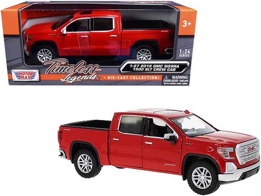 2019 GMC Sierra 1500 SLT Crew Cab Pickup Truck, Red - Motor Max 79361R - 1/27 scale Diecast Car