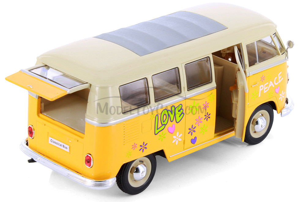 1963 Volkswagen Classical T1 Bus w/ Love/Peace Yellow -  Showcasts® 22095A1/4D - 1/24 Scale Diecast Model Toy Car