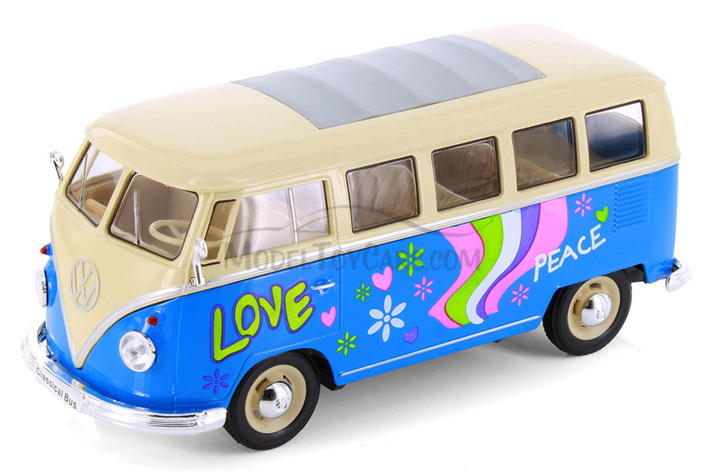 1963 Volkswagen Classical T1 Bus w/ Love/Peace Decals, Light Blue