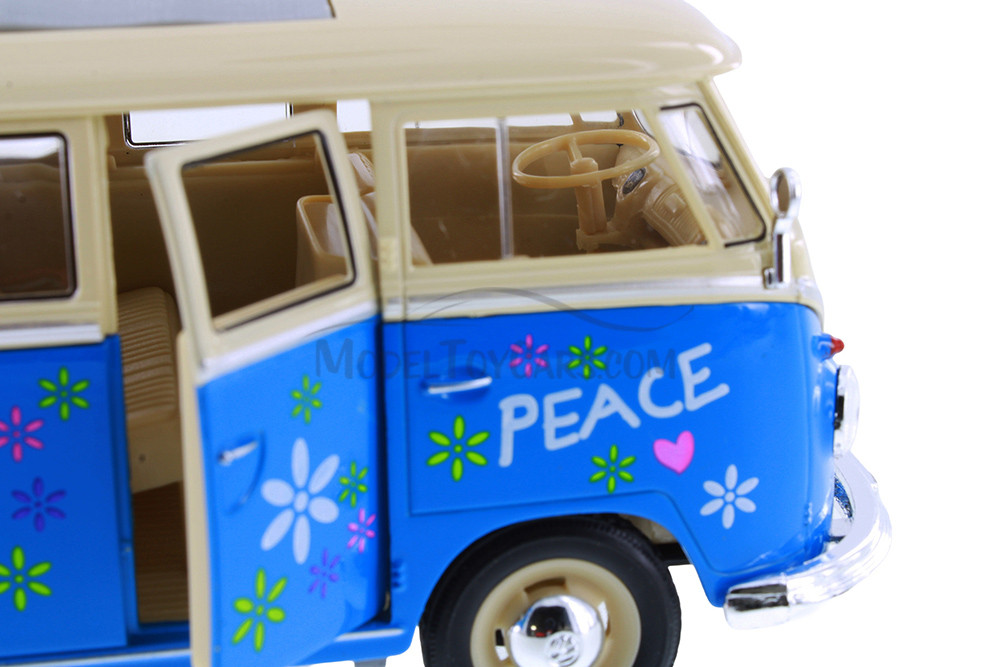 1963 Volkswagen Classical T1 Bus w/ Love/Peace Decals, Light Blue