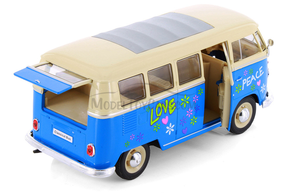 1963 Volkswagen Classical T1 Bus w/ Love/Peace Decals, Light Blue