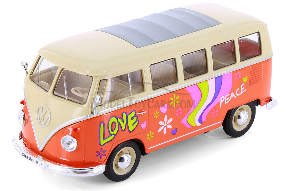 1963 Volkswagen T1 Bus w/ Love/Peace , Orange - Showcasts® 22095A1