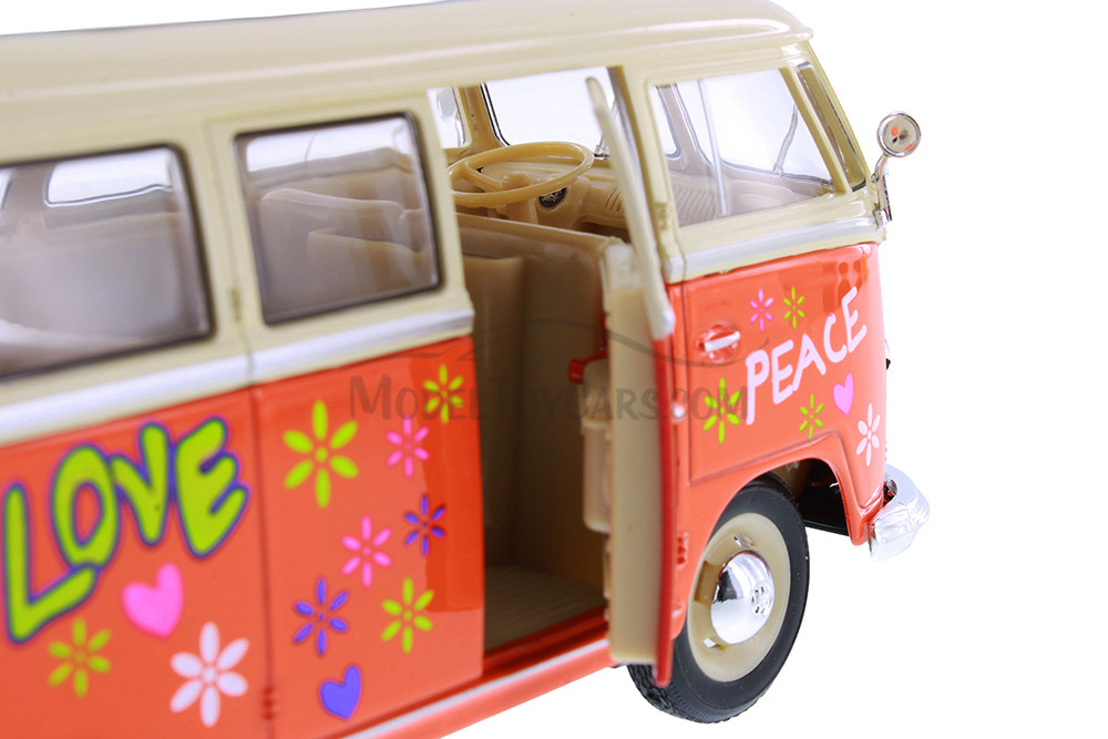 1963 Volkswagen T1 Bus w/ Love/Peace , Orange - Showcasts® 22095A1