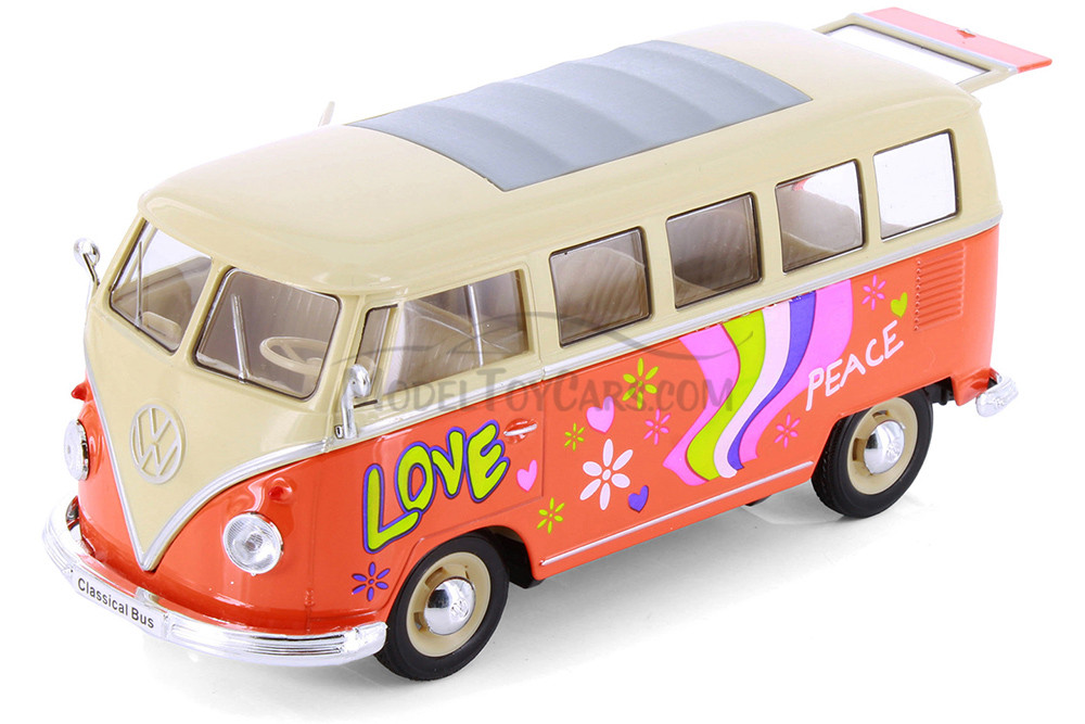 1963 Volkswagen T1 Bus w/ Love/Peace , Orange - Showcasts® 22095A1
