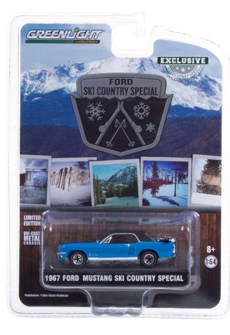 1967 Ford Mustang Coupe Ski Country Special, Vail Blue - Greenlight 30171/48 - 1/64 Diecast Car