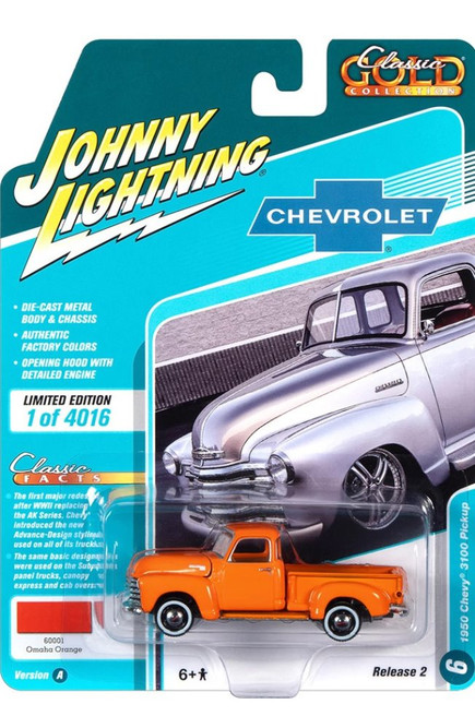 1950 Chevy 3100 Pickup Truck, Omaha Orange - Johnny Lightning JLSP106/24A - 1/64 scale Diecast Model Toy Car