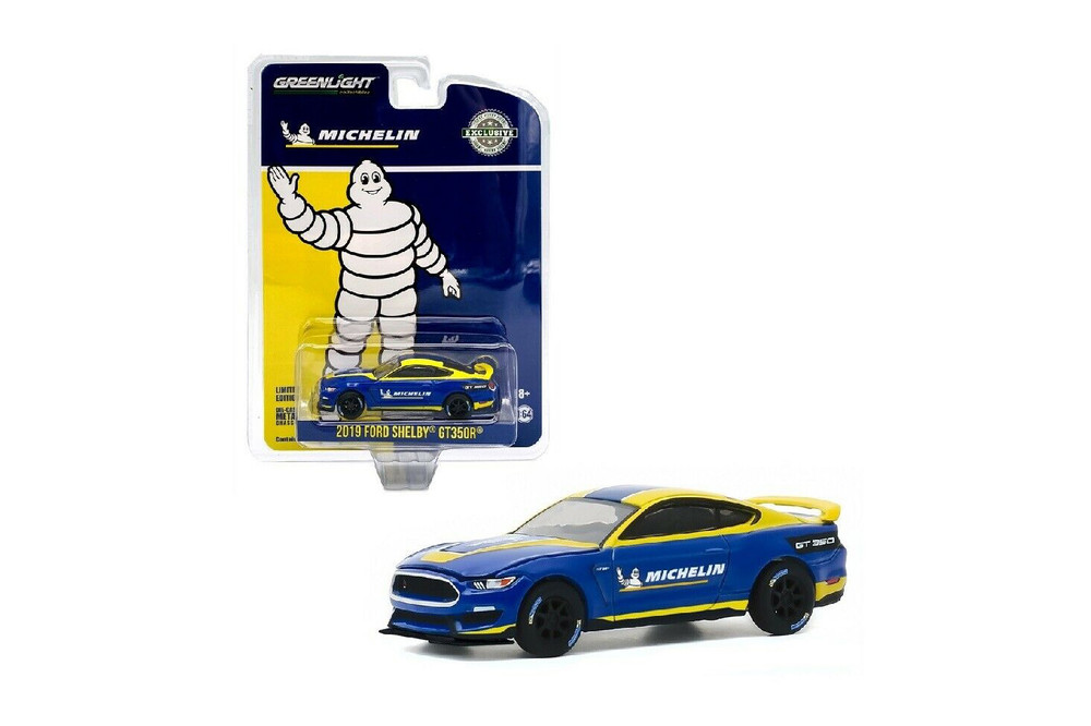 Michelin Tires 2019 Ford Shelby GT350R, Blue & Yellow - Greenlight 30186 - 1/64 scale Diecast Car