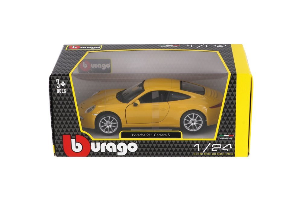 2011 Porsche 911 Carrera S, Yellow - Bburago 21065YL - 1/24 scale Diecast Model Toy Car