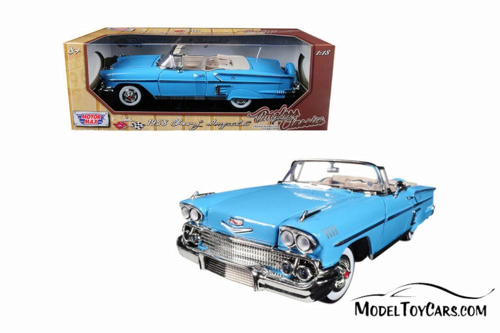 1958 Chevy Impala Convertible, Blue - Motor Max 73112TC/BU - 1/18