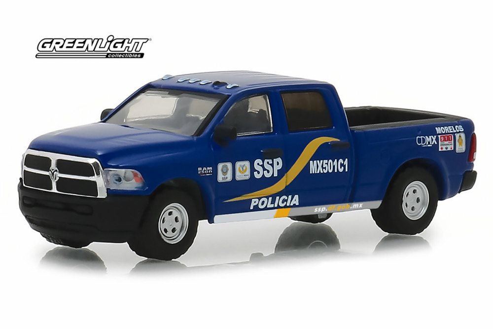 2017 Dodge Ram 2500 Pickup Truck, Mexico City, Mexico Policia - Greenlight 42870/48 - 1/64 Scale Diecast Model Toy Car